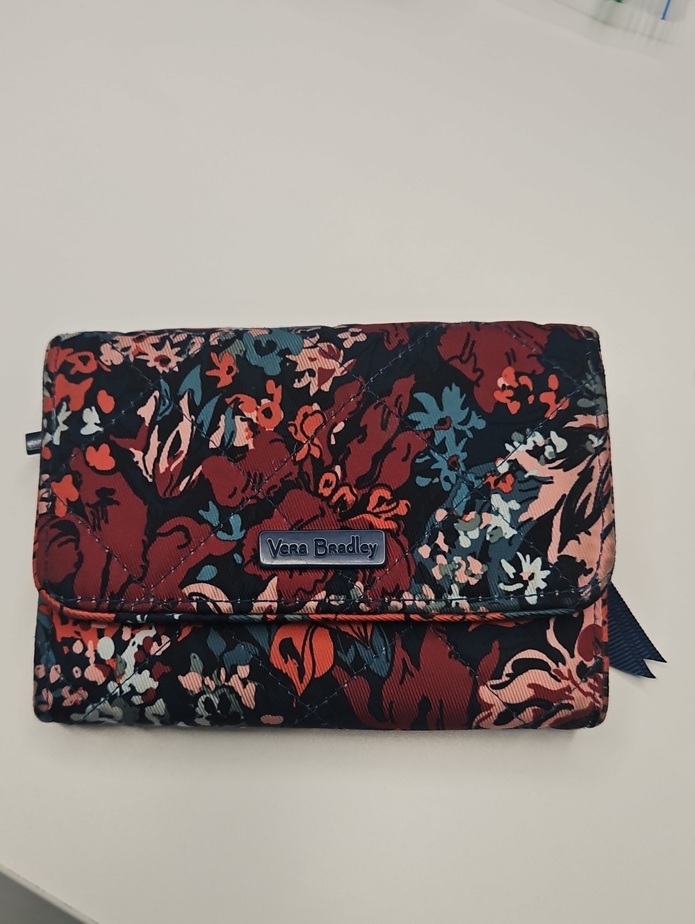 Vera Bradley Floral Quilted Trifold Wallet - Burgundy, Navy & Teal